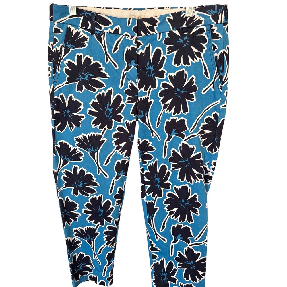 J.Crew floral print chino ankle pants bold blue navy color scheme 8P Cotton 24"